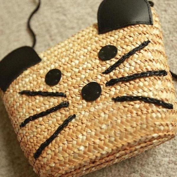 

straw grass knitting cute cartoon children school bags kids messenger small pouches bolso bolsa feminina for kindergaten girls