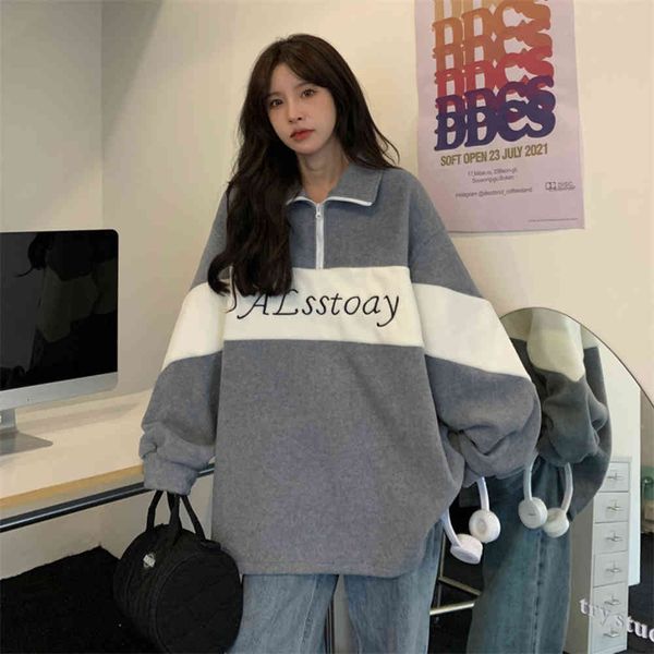 

autumn and winter fleece semi zipper stand collar sweet cool women's sweater, Black