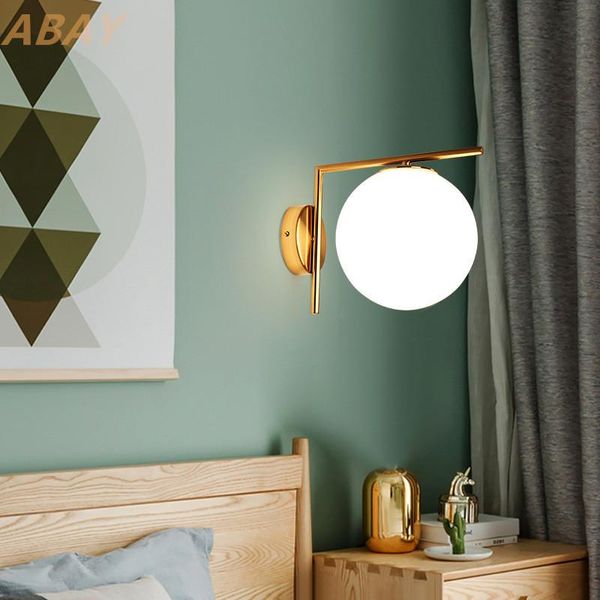 

wall lamp nordic minimalist glass round sconces lamps iron led milky white ball golden lights copper colour master design