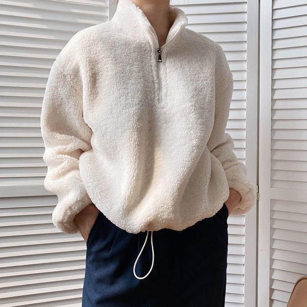 

women's hoodies & sweatshirts harajuku lambswool thicken loose solid long sleeve pullovers warm eihf, Black