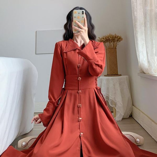 

vintage women long dress high waist dresses red 6604 casual, Black;gray