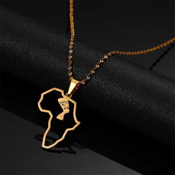 

stainless steel africa map pendant necklace african egyptian queen nefertiti charm jewelry necklaces, Silver