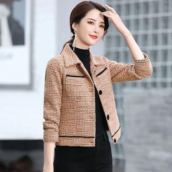 

women's jackets plaid jacket autumn clothing 2021 style western-style self-cultivation xiaoxiang celebrity short casual top, Black;brown