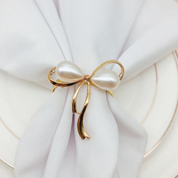

10pcs bow-knot napkin buckle pearl ring metal cloth el soft-wear table rings