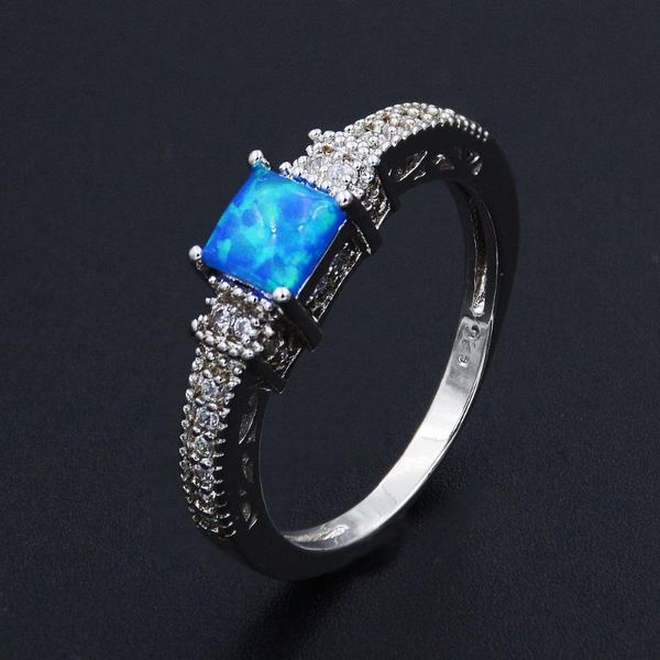 

wedding rings square blue / white pink fire opal for gift, Slivery;golden
