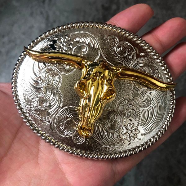 

exquisite golden bull metal belt buckle cowboy buckles fit 4cm wide belts man women clothes accessories, Slivery;black