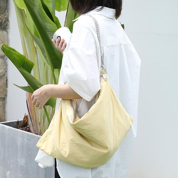 

evening bags teenager nylon fabric cloth soft roomy slouchy carry shoulder bag female big capacity minimalist laziness-style chain handbag