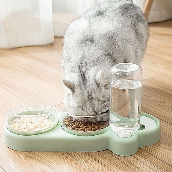 

500ml pet dogs cats double bowls with water fountain bottle automatic feeder container dispenser drinking dog & feeders