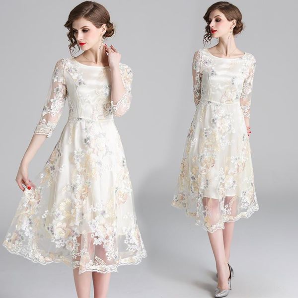 

casual dresses simgent mesh embroidery dress 2021 fashion flower midi womens a line vestidos robe longue sg004229, Black;gray