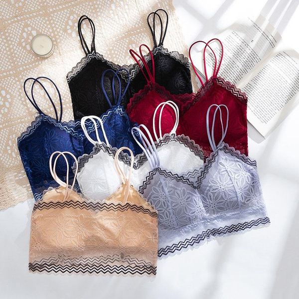 

women's tanks & camis lace tank wireless lingerie bra comfortable full cup lady underwear, White