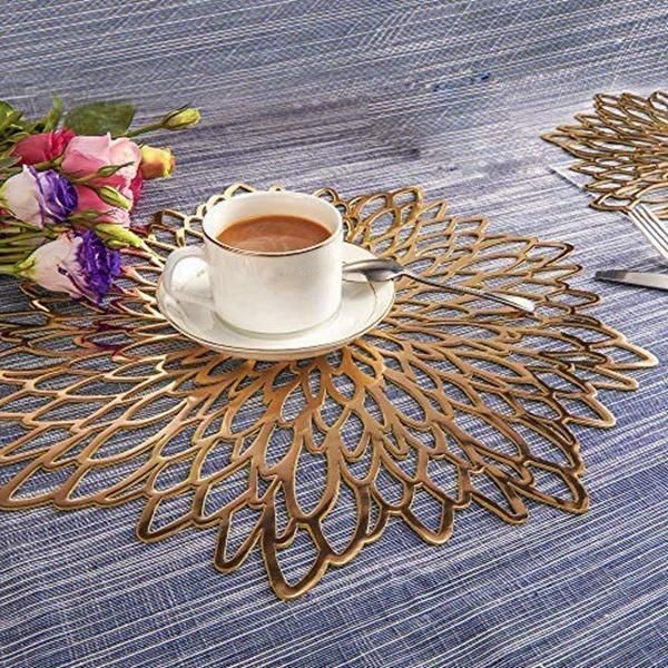 

mats & pads golden round placemat, pvc cutout place mat christmas, wedding, banquet, restaurant, el, 15.5 inch (8 sets)