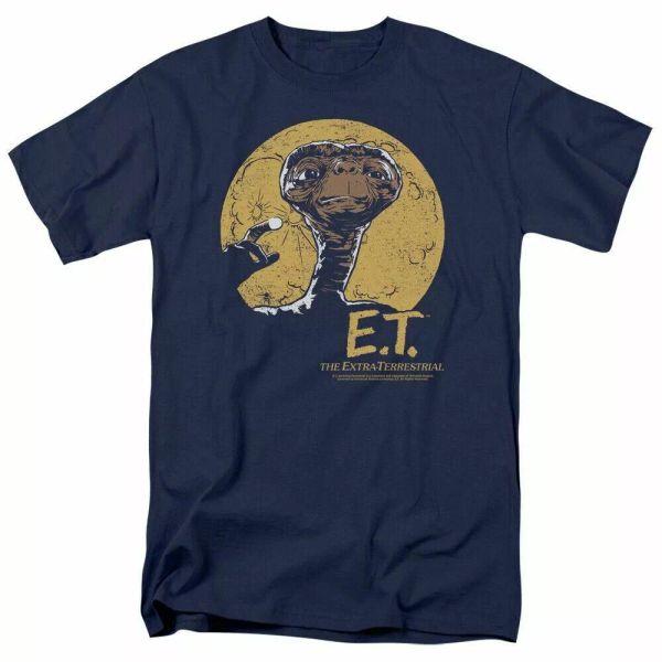 

e.t. the extra terrestrial moon frame t shirt mens licensed 80s movie navy, White;black