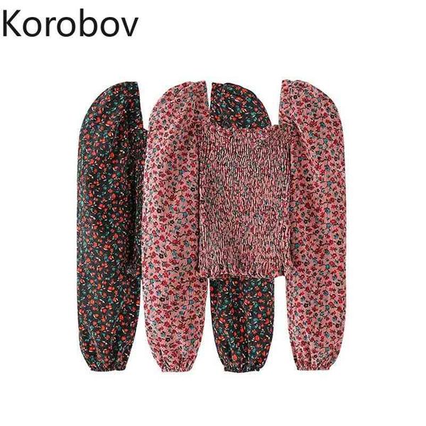 

korobov women square collar blouses spring summer new arrival female shirt korean sweet chic long sleeve print blusas mujer 210430, White