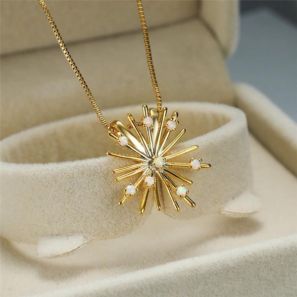 

pendant necklaces cute female big snowflake necklace opal round stone gold chain for women fashion wedding dainty, Silver