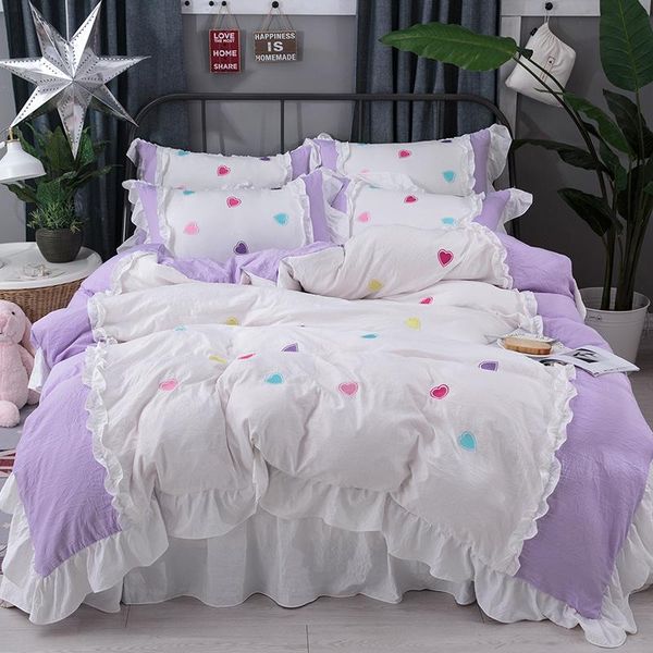 

bedding sets 4pcs washing silk princess style luxury  king size duvet cover set bed skirt pillowcase bedclothes