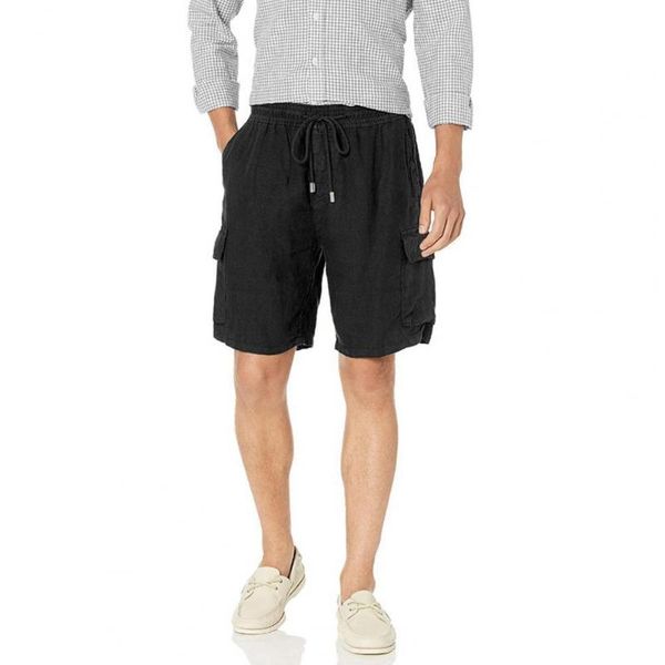

men's shorts summer men plus size casual cargo cotton blend mid waist solid drawstring all match multi pockets, White;black