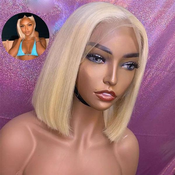 

blonde colored human hair wigs natural hairline glueless straight bob hd transparent lace front wig for black women atina1, Black;brown