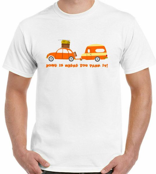 

camping tshirt home is where you park it mens funny caravan festival, White;black