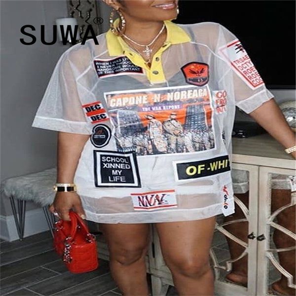 

mesh tee femme casual short sleeve aesthetic shirt women streetwear vintage fishnet t-shirt summer cool girl k-pop style 210525, White