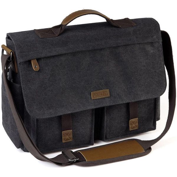 

briefcases messenger bag for men vintage water resistant waxed canvas 15.6 inch lapbriefcase padded shoulder women