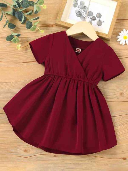 

baby surplice neck dress she, Red;yellow