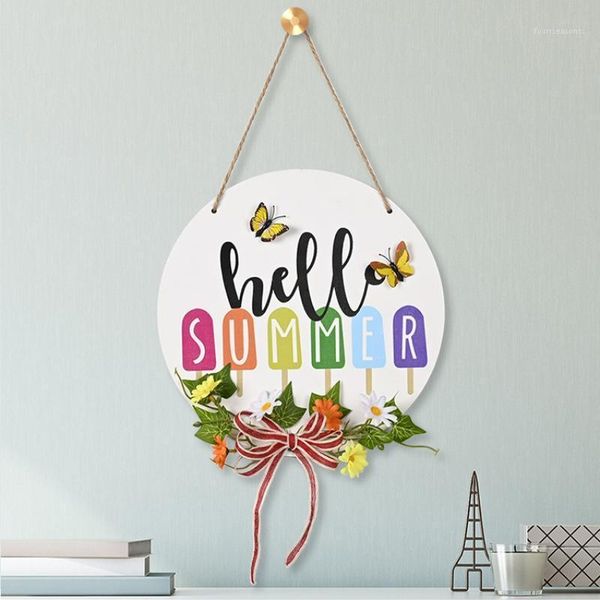 

decorative flowers & wreaths front door rustic wood wreath hello summer sign wall decoration american style country house number bow-knot ga