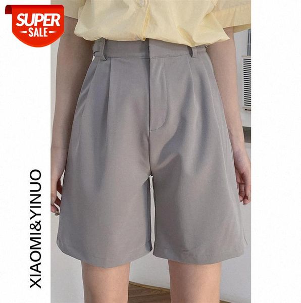 

[ou fan] 7913 women's suit shorts high waist five-point straight hong kong-style loose trousers thin drape wide-leg pants #yi2w, Black;gray
