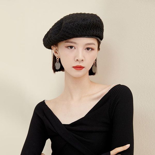 

berets plaid beret fashion korean trendy hat female autumn and winter japanese casual retro net red painter octagonal, Blue;gray
