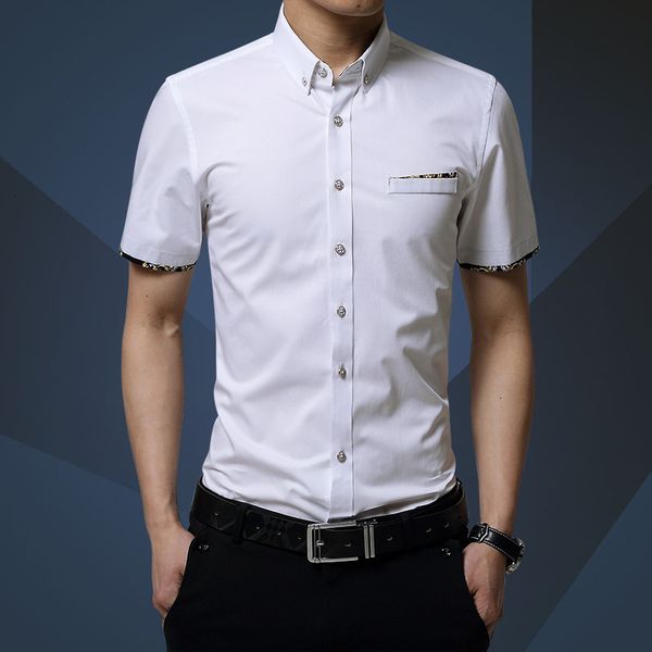 

shirt white men's short sleeve summer new youth handsome slim casual business fashion, White;black