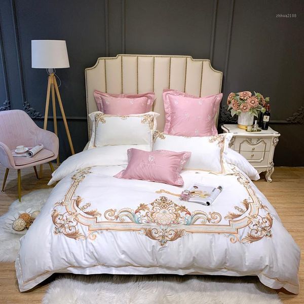 

bedding sets luxury white 1000tc satin egyptian cotton embroidery chic set double duvet cover bed linen pillowcase home textile1
