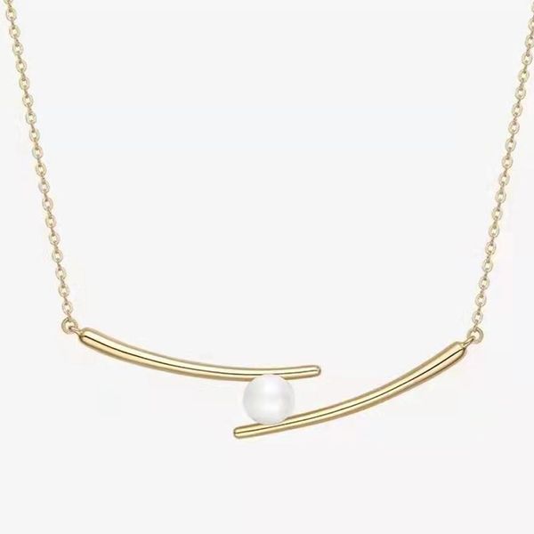 

chains crossed chopsticks necklace women's single pearl simple temperament light mature advanced sense luxury neck jewelry, Silver