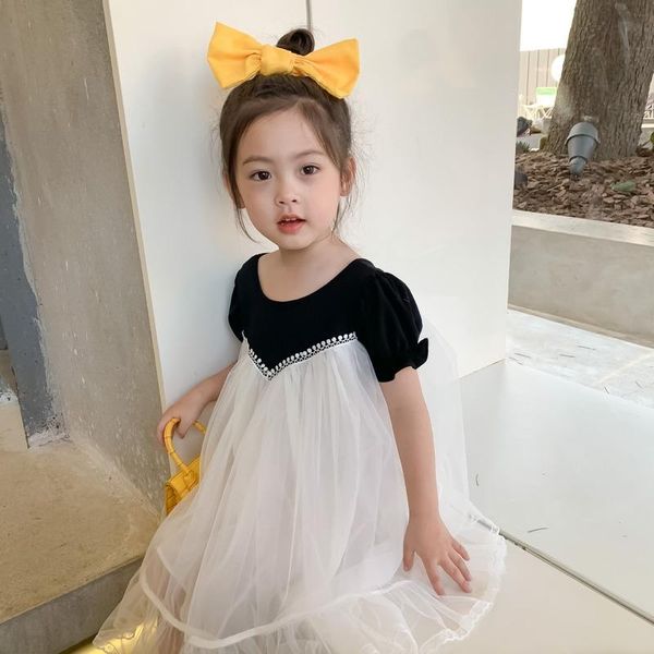 

girls stitching lady dress toddler sweet dresses for girl splicing mesh princess kids summer infant baby clothing girl's, Red;yellow