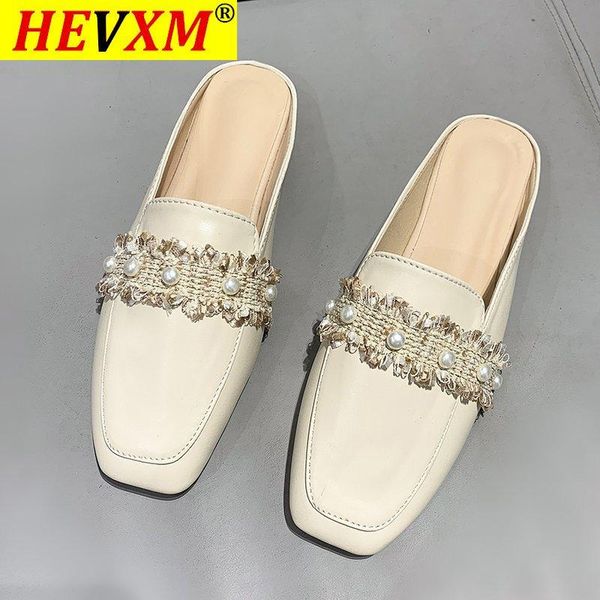 

brand pearl bowknot women slippers fashion square toe slip on mules shoes flat heels casual female party slides flip flop, Black