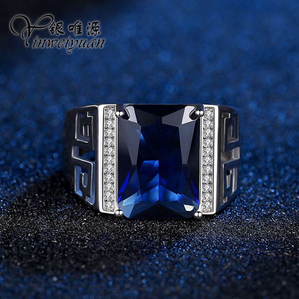

yinweiyuan new square diamond aggressive inlaid with blue business men's opening ring, Black