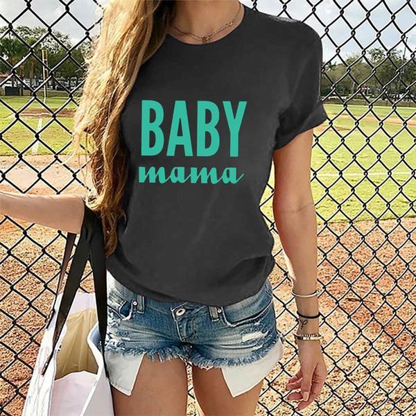 

women's t-shirt baby mama print t shirt women short sleeve o neck loose tshirt 2021 summer tee t-shirts female camisetas mujer, White