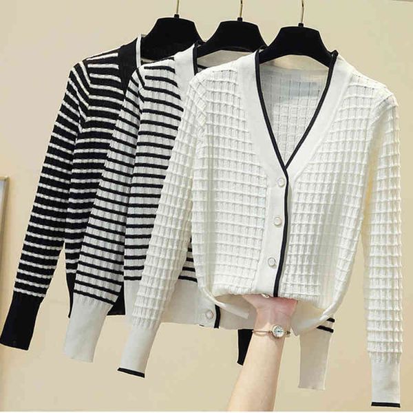 

women's sweaters sweater knit cardigan open stitch trui 2022 v-neck lent herfst straight pull femme loose button long mouw jersey mujer, White;black