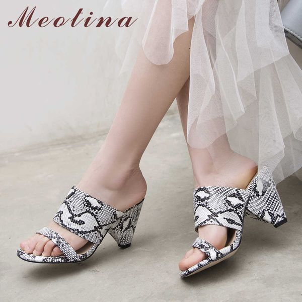 

meotina summer sandals women slippers snake print spike high heel shoes fashion open toe slides ladies sandals large size 33-44 210608, Black