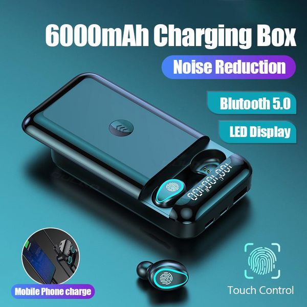 

wireless earphones 6000mah charge case hd stereo headphones sports waterproof earbuds headset with dual microphone cell phone