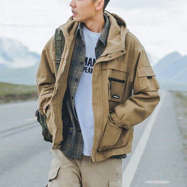 

men's jackets japanese retro functional tooling jacket hooded multi-pocket cotton spring and autumn fashion windbreaker, Black;brown