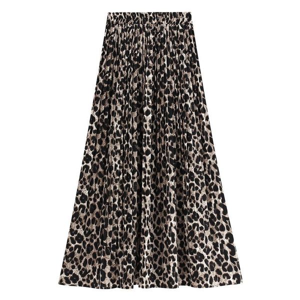

skirts chiffon girl 2021 female leopard pleated skirt teamed big yards high elastic waist 8250, Black