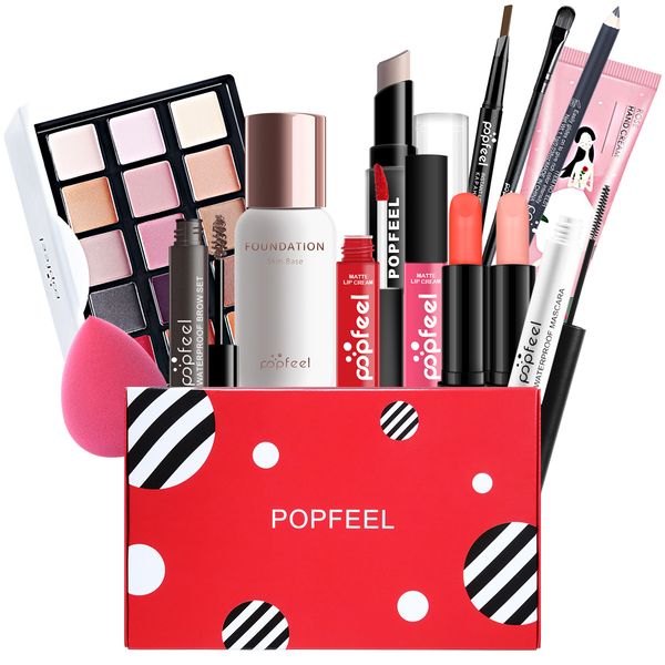 14 pcs em 1 conjunto de maquiagem incluindo base de foundation paleta delineador batom lipgloss pó kit pop006a