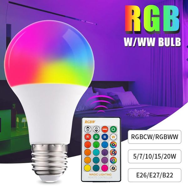 

bulbs rgb lamp bulb led e27 rgbw atmosphere 5w/7w/10w/15w/20w remote control colorful changing home decorative