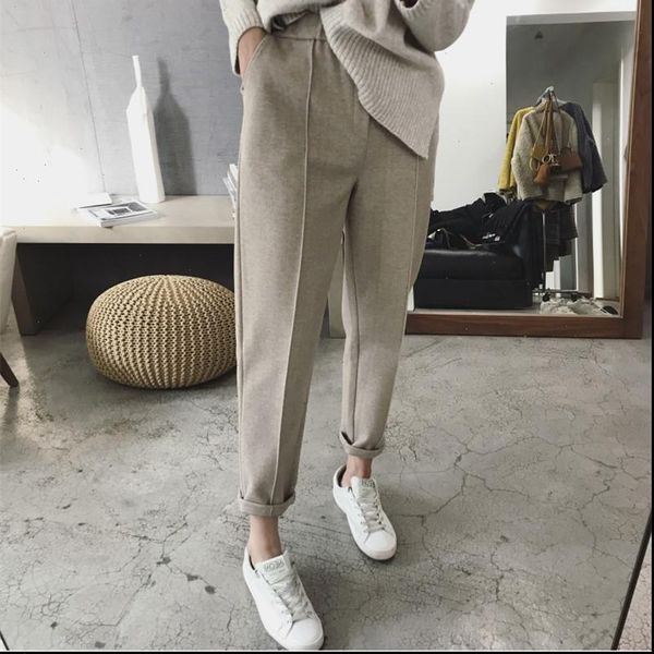

women pant plus size s 3xl pencil harem carrot pants casual woolen autumn winter thick high waist suit trousers, Black;white
