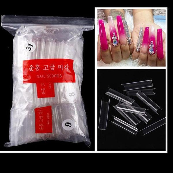 

500/100pcs xxl extra long french fake nails,curve clear nails tips,press on false nail glue half-cover tips1, Red;gold