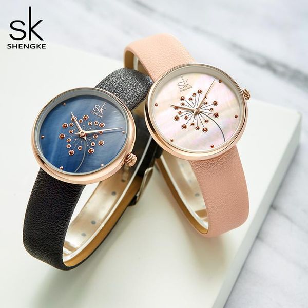 

wristwatches shengke sk female watch women simple fashion watches casual quartz leather strap sports ladies elegant girl clock, Slivery;brown