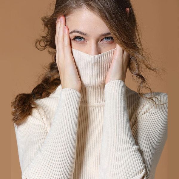 

women's sweaters aecu 2021 autumn winter turtleneck thin pullover jumper knitted sweater pull femme hiver, White;black
