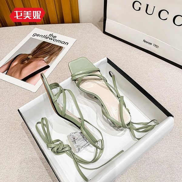 

dress shoes sandals womens high heels women summer square head transparent thick fashion strappy, Black
