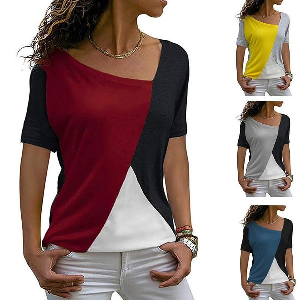 

ladies short sleeve fashion design streetwear summer contrast color clothes for woman women's t-shirt, White