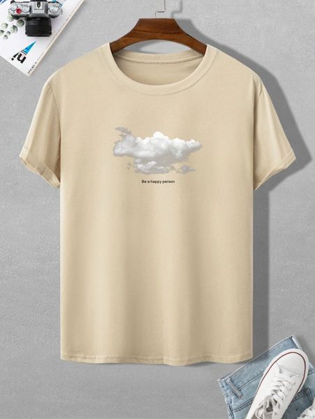 

men slogan & clouds print tee s2x7#, White;black