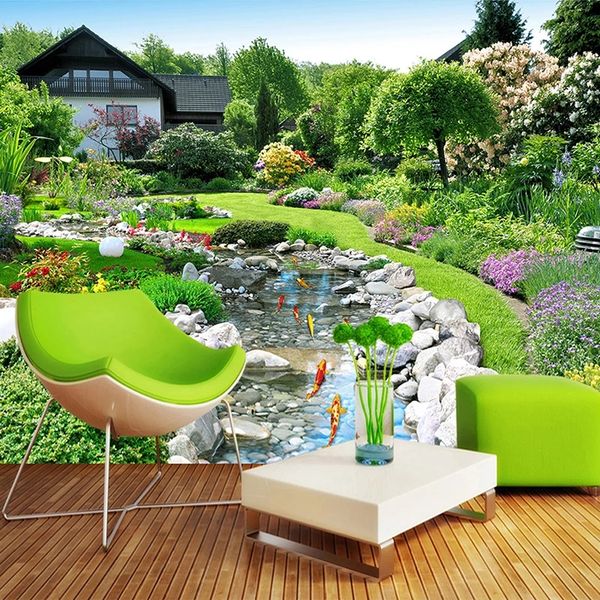 

3d garden fish nature landscape p wall painting living room bedroom restaurant backdrop decor wallpaper
